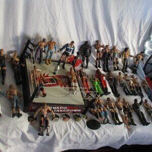 HUGE Lot WWE FlexForce Tornado Takedown Ring Toy Set  Playset Figurine Accessory
